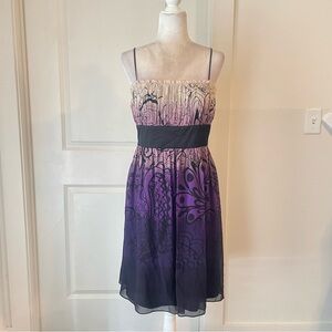 Y2K Nine West Silk Baby Doll Purple tan Whimsigoth Spaghetti Strap Dress Size 14